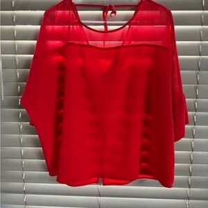 Express Red Boxy Tie Back V Neck Blouse